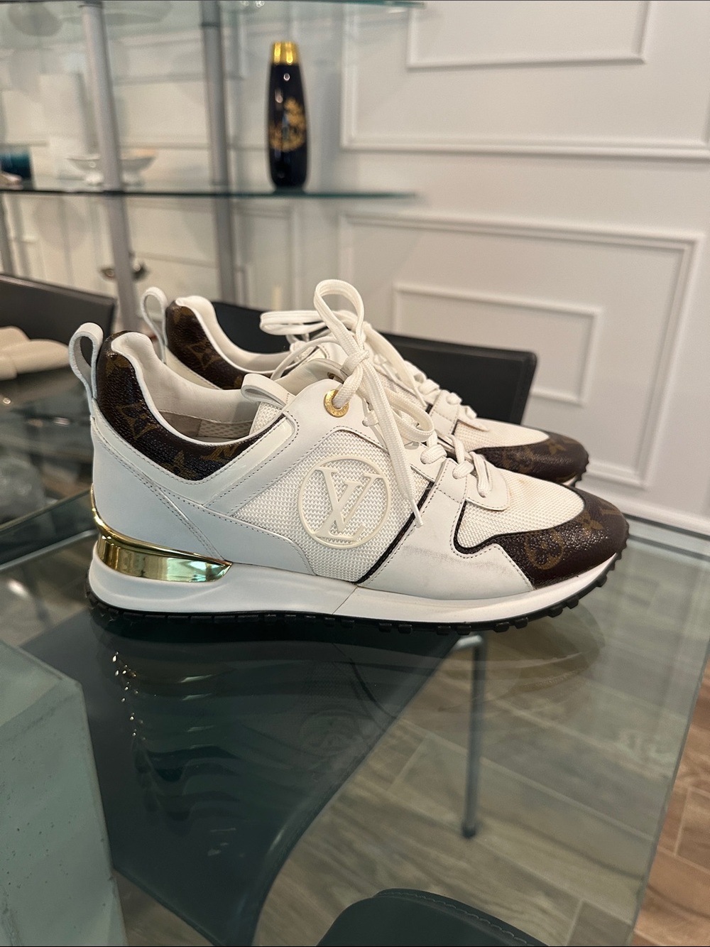 Louis Vuitton White & Brown Monogram Sneakers
